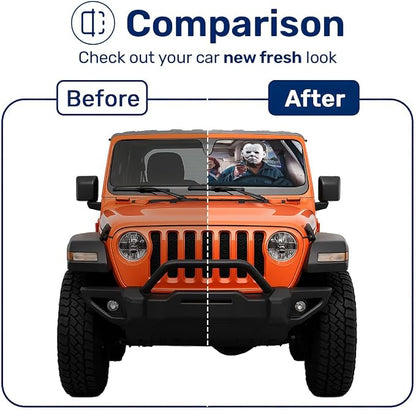 GENANY Horror Movie Character Windshield Sun Shade for Car SUV Truck (53x17 Inches), Automobile Sunshade, Protector Blocks UV, Christmas Car Decor