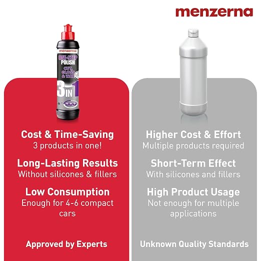 menzerna One-Step Polish 3in1 I Medium Cut Polish with High Gloss Finish & Seal in One I Buffing & Polishing Compound for Car Maintenance I Swirls, Holograms & Scratches I Car Body Repair I 16 fl oz.