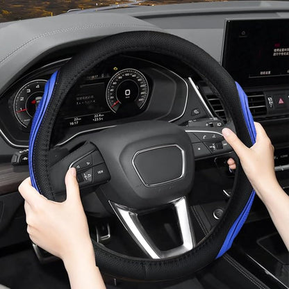Osilly 15 Inch Car Leather Steering Wheel Cover, Automotive Accessories Elastic Breathable Anti-Slip Soft Wheel Protector Fits Men and Women, Suitable for SUVs, Trucks, Vehicles and RVs (Black/Blue)