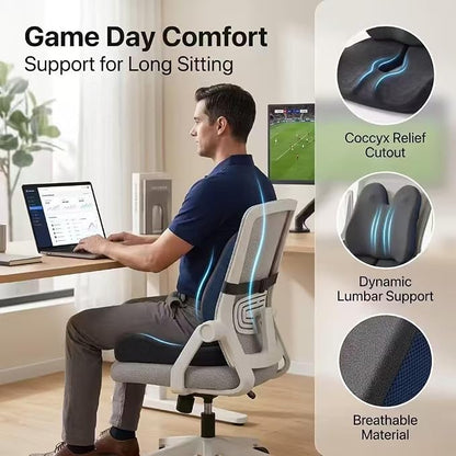 Seat Cushion & Lumbar Support Pillow Set for Office Chair, Memory Foam Seat Cushion with Adjustable Strap, Comfort Support Cushions for Office Chair, Car and Wheelchair (Green)