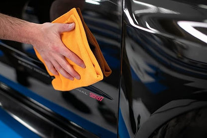 The Rag Company - The Edgeless Pearl - Professional Microfiber Detailing Towel for Ceramic Coating Leveling and Sealant Removal, Scratch-Free with No Tags, 320gsm, 16in x 16in, Orange - 12-Pack