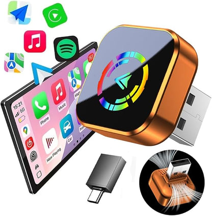 2026 Wireless CarPlay Adapter for iPhone No Audio Lag Auto-Connect Plug and Play Convert Factory Wired to Wireless CarPlay Bluetooth 5.2 and 2.4GHz&5.8GHz Wi-Fi Includes USB and Type C (Orange)