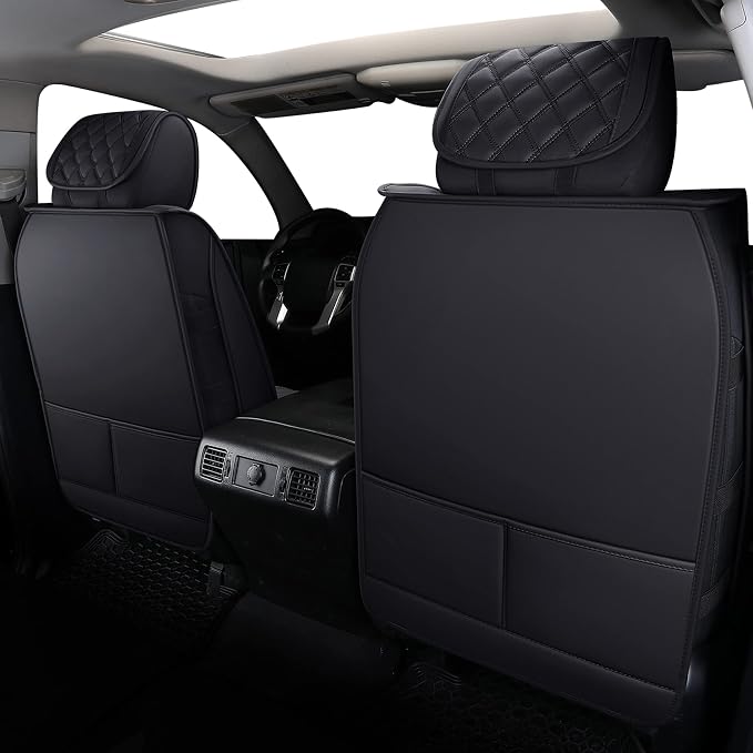 YIERTAI Tundra Seat Covers Compatible with Toyota Tundra 2008-2022 2023 2024 2025 2026 Crewmax Double Cab SR5 Limited Platinum TRD Pro Tundrasine 1794 Edition Waterproof Leather(5 PCS Full Set/Black)