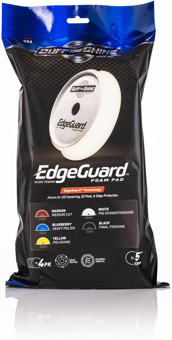 Buff and Shine - EdgeGuard Foam Buffing Pads - White - 5" Polishing and Finishing Pad - Pack of 4