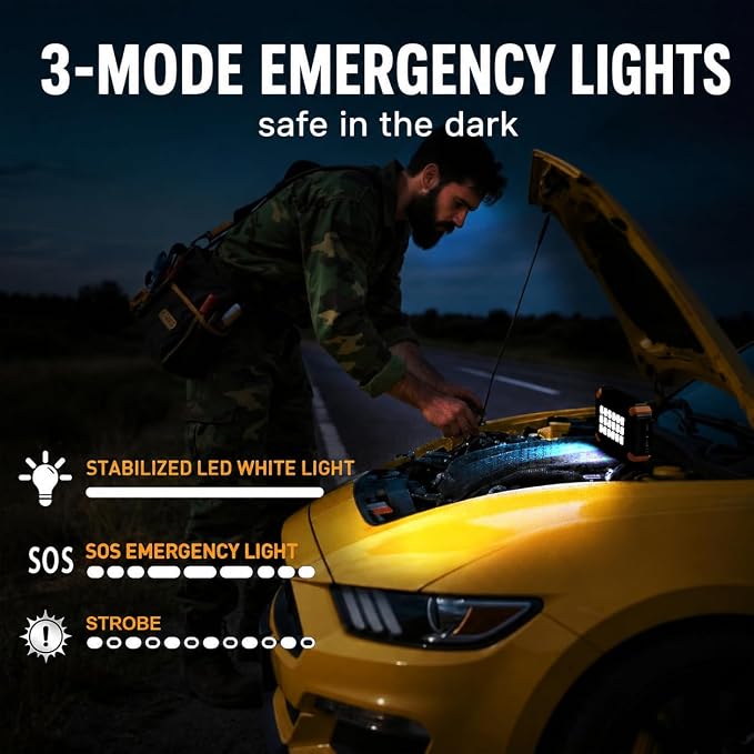 1000A Jump Starter with Air Compressor, 150PSI Portable Car Battery Booster Pack, 12V Jump Box for 6L Gas/3L Diesel Engines, Auto Shut-Off Tire Inflator, LCD Display, LED Light, USB Power Bank