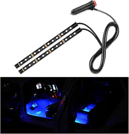Yourkar Car LED Strip Light, 24 LED Interior Under Dash Atmosphere Lights with Cigarette Lighter, Vehicle Decor Lamp Ambient Night Light Strip Lighting, Universal Car Accessories (Blue)