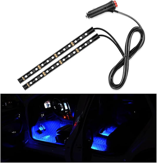 Yourkar Car LED Strip Light, 24 LED Interior Under Dash Atmosphere Lights with Cigarette Lighter, Vehicle Decor Lamp Ambient Night Light Strip Lighting, Universal Car Accessories (Blue)