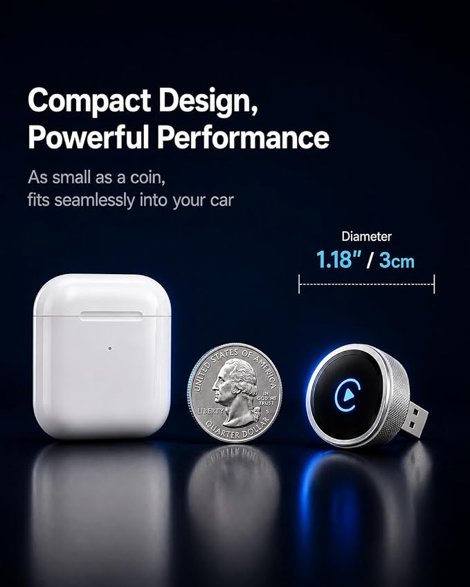 KAYZY 2026 Wireless CarPlay & Android Auto Adapter 2-in-1, Plug & Play Mini Tube Wireless Carplay Adapter for iPhone & Android, Auto Connect with No Latency, Premium Aluminum Design, USB A & USB C