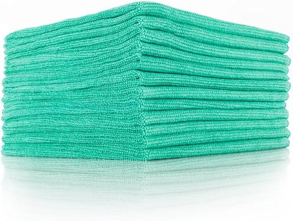 The Rag Company - The Pearl - Professional Microfiber Detailing Towel for Ceramic Coating Leveling and Sealant Removal, Safe and Scratch-Free with No Tags, 320gsm, 16in x 16in, Green -12 Pack