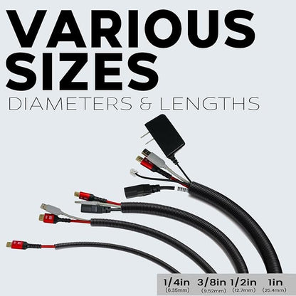 BEST CONNECTIONS 3/4" x 100 ft Split Wire Loom Flex-Guard Convoluted Tubing with Installation Tool - Protective Cable Sleeves for Automotive Home Electrical Wires Chemical Resistant Conduit Black