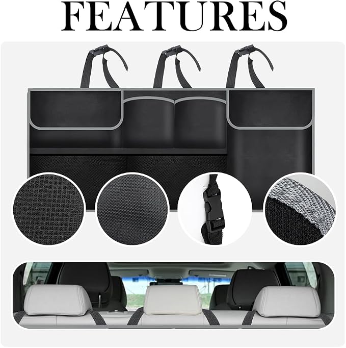 IHOTDER Large Capacity Car Trunk Organizer,Six Pockets Trunk Storage Organizer with Adjustable Straps,Wear-Resistant Oxford Fabric Hanging Trunk Organizer for Car Truck SUV