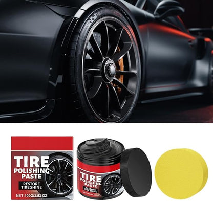 Tire Shine Paste 100g, Tire Polishing Paste, Car Tyre Shine with Sponge, Vehicle Tyre Cleaning Polishing Product Tires Care Wax Wheel Scratch Repair for Truck RV Cars (Black 1pcs)