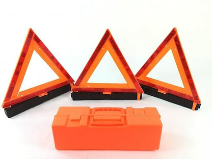 Roadside Safety Emergency Reflective Warning Triangles - 3 Pack with Storage Box