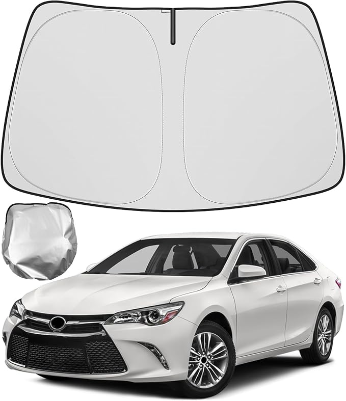 BIBLOZ Car Windshield Sun Shade for Toyota Camry 2012-2017, LE, XLE, SE, XSE, Hybrid Accessories Foldable PET Sunshade Keeps The Car Cool Inside