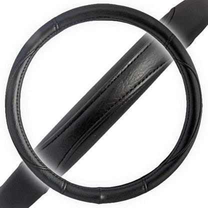 BDK Ergonomic Grip Steering Wheel Cover - Leather Performance Grip for Standard Size Wheels 14.5-15 inch Black