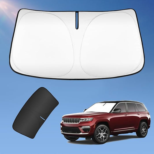 Sun Shade Sunshade for Jeep Grand Cherokee 2022-2025 2026 Windshield Cover, 4-Layers Sun Shield 250T Silver Sun Visor Foldable Window Shade Blocks UV Rays Cooler Car Accessories
