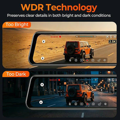 12" Mirror Dash Cam, 4K UHD Front and 2.5K Rear View Dash Camera for Car, with ADAS BSD LCA Smart Mode, GPS, G-Sensor, Loop Recording, Parking Monitor, Voice Control, 5.8GHz WiFi