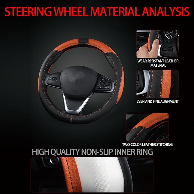 BESULEN Car Steering Wheel Cover, Soft Leather Steering Wheel Protector, Universal Non-Slip Steering Wheel Covers, Comfortable Grip Sweat-Absorbent, Automotive Interior Accessories