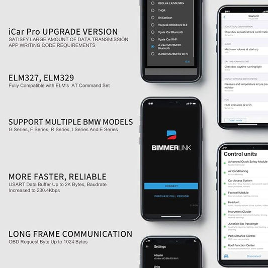 Vgate vLinker BM OBD2 Bluetooth Code Reader for Android & Windows, OBDII Scan Tool for BimmerCode