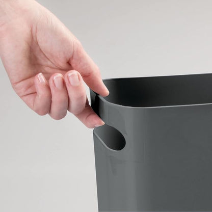 mDesign Plastic Small Trash Can, 1.5 Gallon/5.7-Liter Wastebasket, Narrow Garbage Bin with Handles for Bathroom, Laundry, Home Office - Holds Waste, Recycling, 10" High, Aura Collection, Charcoal Gray
