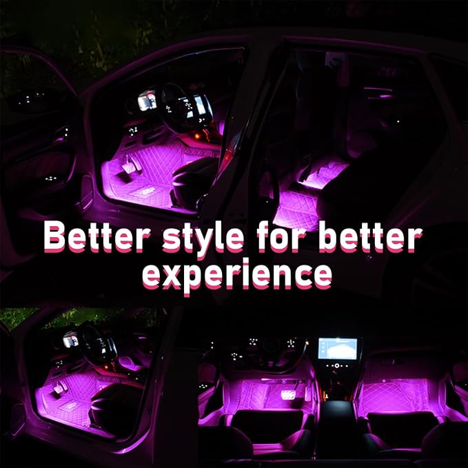 Car LED Strip Light, 24 LEDs RGB Neon Interior Atmosphere Lights, 12V Under Dash Ambient Night Light, Cigarette Lighter Auto Interior Decorative Lamp, Car Accessories (Pink Purple)