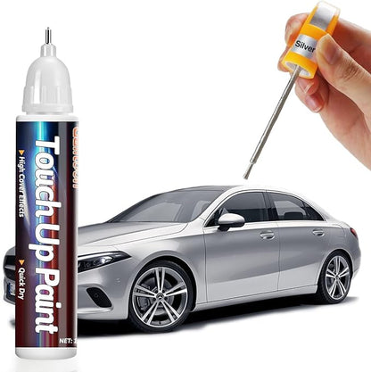 Touch up Paint Pen for Cars, 2-in-1 Car Paint Scratch Repair Pen with Metal Tip and Brush, Quick & Easy Solution to Repair Minor Automotive Scratches, 0.8 fl oz, Silver