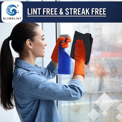 GLIMGLINT Black Microfiber Cleaning Cloth,150PK Reusable Cleaning Rags,Highly Absorbent Shop Rags Bulk,All-Purpose Car Cleaning Towels for TV Screen, Kitchen, Bathroom, Restaurant, Garage, 14"X12"