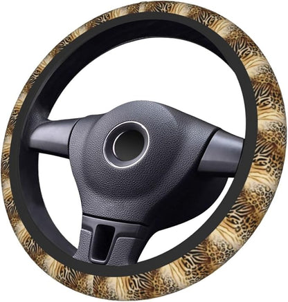 Leopard Zebra Print Steering Wheel Covers Non Slip Neoprene Universal 15 Inch Steering Wheel Protector Car Cover for Men Women