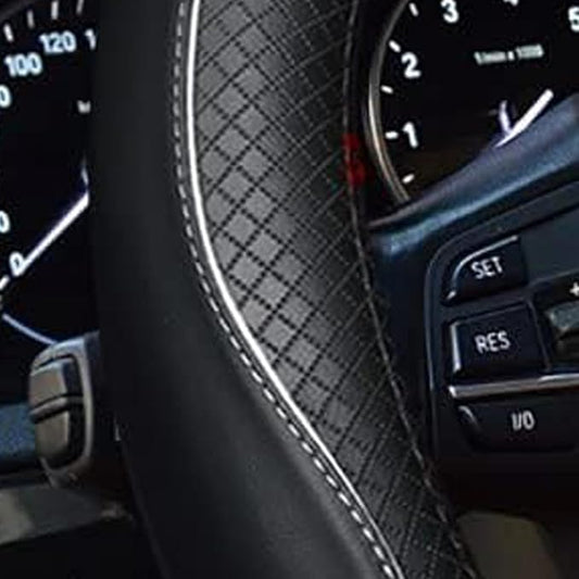ESEWALAS Universal Car Steering Wheel Cover,Anti-Slip Leather Steering Wheel Cover,Sports Style Steering Wheel Protector,Car Interior Accessories Auto Steering Wheel (Black with White)
