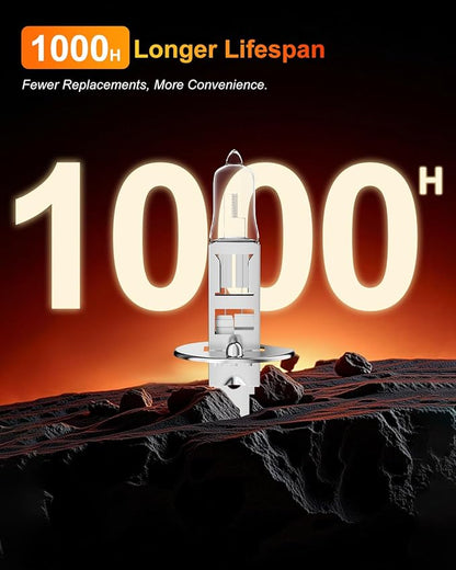 H1 Halogen Headlight Bulbs, H1 Bulb,12V 55W, 4000 Lumens, 3800K, No Glare, High Beam, Standard Headlight Bulb,High Beam Headlight Bulb,Light Bulbs for Car, Pack Of 2