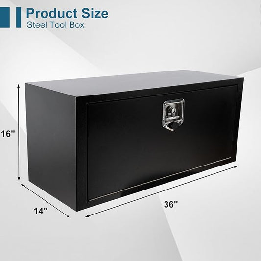 36"X14"X16" Underbody Steel Utility Truck Toolbox Black Heavy Duty Steel Trailer Box Pick Up Truck Tool Box Storage Organizer w/Lock & Keys