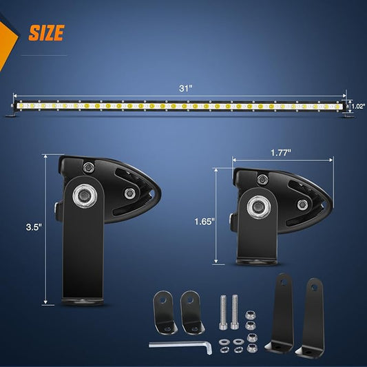 Nilight Single Row LED Light Bar Ultra-Slim Spot Flood Combo Light Bar 31 Inch 90W Fog Light Driving Light Work Light Roof Bumper Light for Offroad 4x4 Trucks Polaris SUV ATV UTV