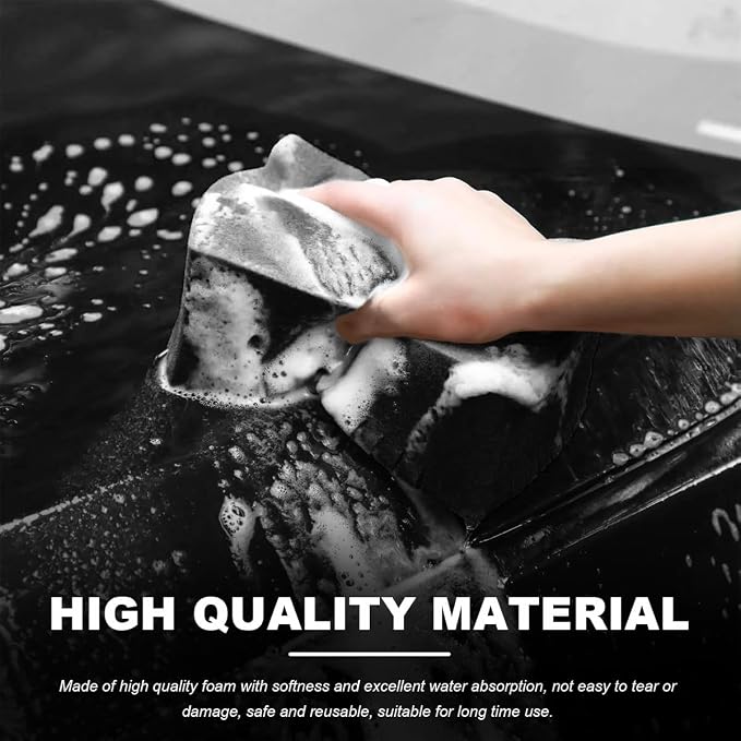 Car Wash Sponge, Large Scratch-Free Cross Cut Sponge for Soap and Rinseless Washing, Durable Ultra Soft Foam Grid Extra Absorbent Car Cleaning Sponge Pad, Car Accessories (Black)