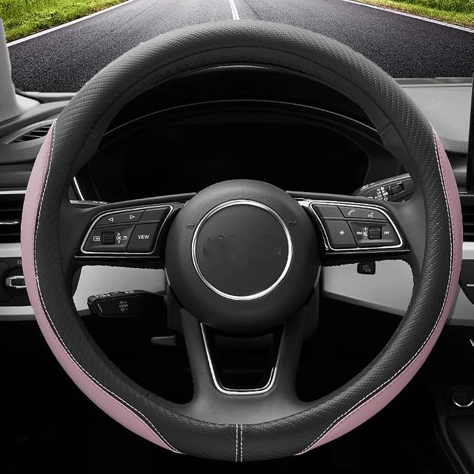 YHONGJT Soft Cute Light Pink Microfiber Leather Anti-Slip Steering Wheel Cover, Universal 15 Inch for Women Girls, Fit Vehicles, Sedans, SUVs, Vans, Trucks