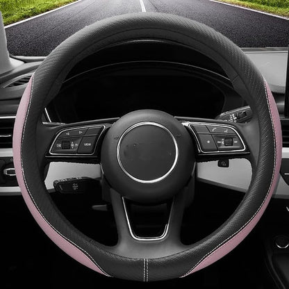YHONGJT Soft Cute Light Pink Microfiber Leather Anti-Slip Steering Wheel Cover, Universal 15 Inch for Women Girls, Fit Vehicles, Sedans, SUVs, Vans, Trucks
