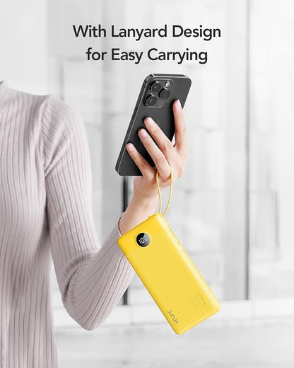 VRURC Portable Charger, Built-in 4 Cables Portable Phone Charger 10000mAh | Lightweight Power Bank with 5 Output 2 Input Compatible with Smart Phones,Samsung,Android etc-Yellow(1 Pack)