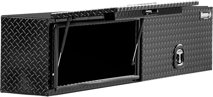 Buyers Products 1721363 Topsider Truck Tool Box, 18x16x72 Inch, Gloss Black Diamond Tread Aluminum, Dual Flip-Up Doors, Locking Compression Latch, Weather Resistant, No-Drill Mount, Made in USA