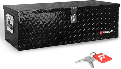 FORWODE 30 Inch Aluminum Truck Tool Box Lockable Truck Bed Tool Box Waterproof Truck Bed Storage Box with Side Handle Truck Tool Chest for Pickup, Truck Bed, RV, Trailer & Garage (Black)
