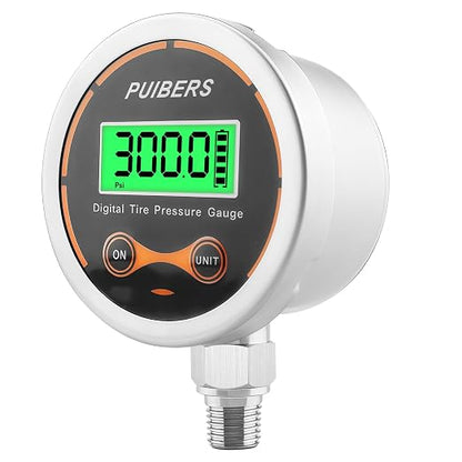 300 Psi Digital Water Pressure Gauge 1/4 NPT Lower Mount，Media Water, Air or Oil Pressure Gauge 304 Stainless ±0.25% Accuracy,Suitable for Home Water Pipe, HVAC,Air Pressure Measuring