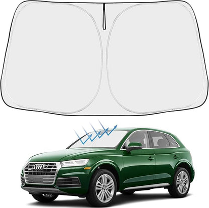 Proadsy 2026 Upgrade Front Windshield Sun Shade Foldable Sunshade Protector Custom Fit 2018-2024 Audi Q5 SQ5 Premium, Premium Plus, Prestige Crossover SUV Winter Accessories