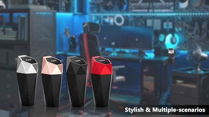 Ginsco Car Trash Can Cup Holder, 2 Pack Mini Trash Can with Lid, Car Accessories for Interior, Leakproof Small Trash Cup for Home with Additional 2 ABS Hooks and 90pcs Trash Bags Black