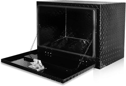 FORWODE 24x17x18 Inch Underbody Truck Tool Box Aluminum Trailer Tool Box with Lock & Foldable T-Handle Waterproof Truck Storage Box for Pickup Truck, Trailer, RV, ATV, Indoor（BLACK）
