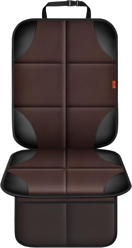 XHYANG Car Seat Protector 1 Pack Car Seat Cushion Mat Thickest Padding,Waterproof 600D Fabric Car Seat Covers for Non-Slip Backing Mesh Pockets for Baby and Pet (Brown, 1 Pc)