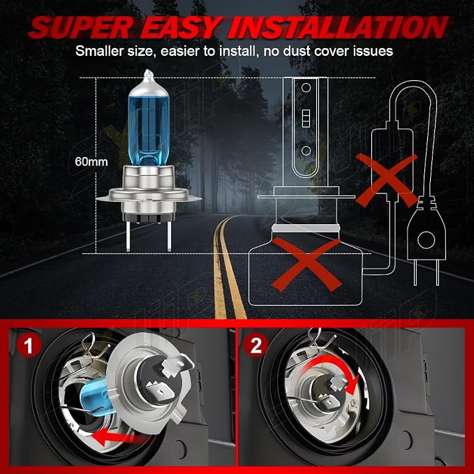 Upgraded Halogen Headlight Bulbs Compatible for Kia Forte 2017 2018 2019 2020 2021, 9005 H7 High Low Beam Halogen Headlamp White Lights, Plug N Play, 300% Brightness, 4-Pack