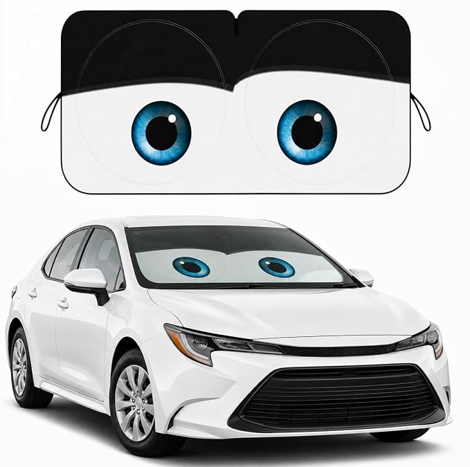 Car Windshield Sun Shade, Funny Cartoon Eyes Sun Visor for Car Windshield Universal Fits Sedan Compact Car Hatchback SUV, UV Heat Protection - 59 x 27.5