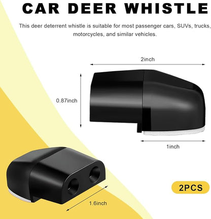2 PCS Deer Whistles for Cars, Avoid Collisions Animal Alert Device with Adhesive Tapes, Universal Deer Warning Whistle for SUVs Trucks Motorcycles, Car Accessories (Black)