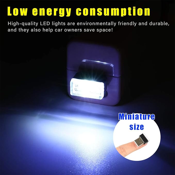 Augeny 7 PCS USB LED Car Interior Atmosphere Lamp, Plug-in USB Decor Night Light, Portable Auto Ambient Lighting Kit, Universal Vehicle Interior Accessories for Most Cars (Multi-Color)