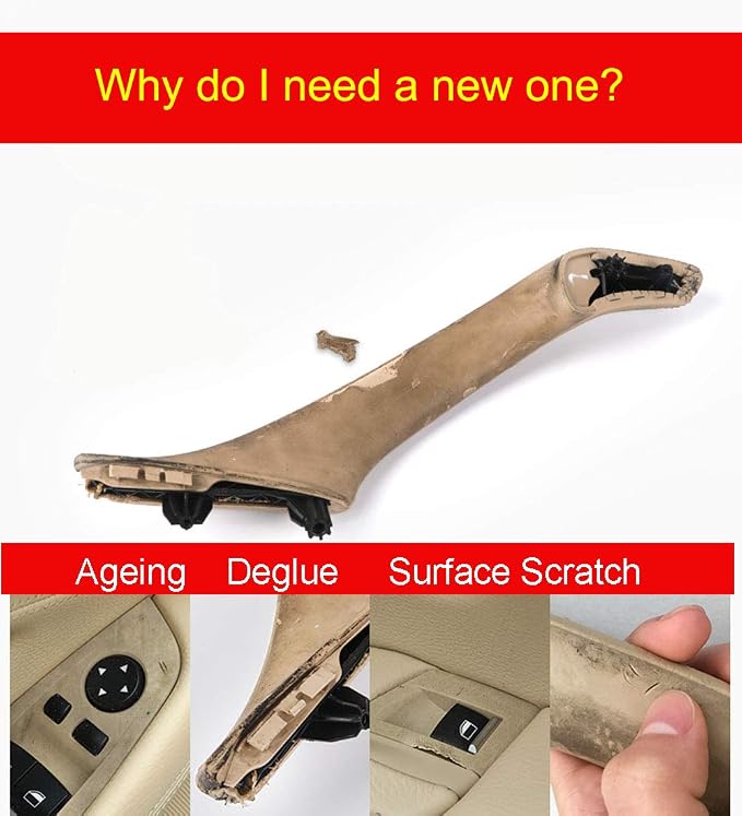 Side Door Handle for BMW 5 Series F10 F11,Inner Door Pull Handle Trim Cover Kits Replacement Window Switch Armrest Panel for BMW 520 523 525 528 530 535 (Beige)