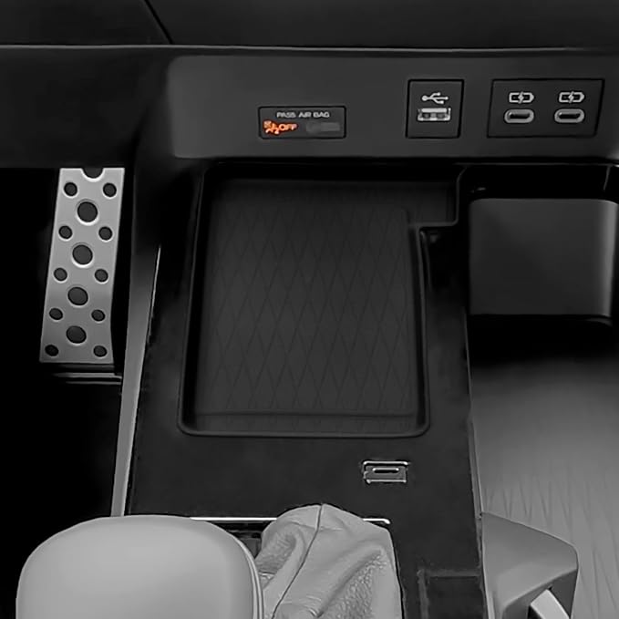 2PCS Wireless Charging Anti-Slip Mat & Center Console Organizer Compatible with Toyota 2025 2026 Camry Accessories Silicone & ABS Plastic Material Console Secondary Storage Box