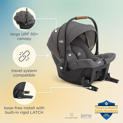 Joie Baby, Mint Latch Baseless Infant Car Seat – Lightweight, Built-in Rigid Lower Anchor Attachments and Side-Impact Protection – No Base Installation Required, Travel-Friendly Design (Thunder)